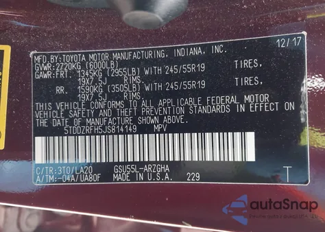 2018 Toyota Highlander Limited Platinum из США, поврежденный, VIN 5TDDZRFH5JS814149